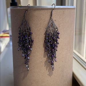 Long, Dangly Purple Statement Earrings